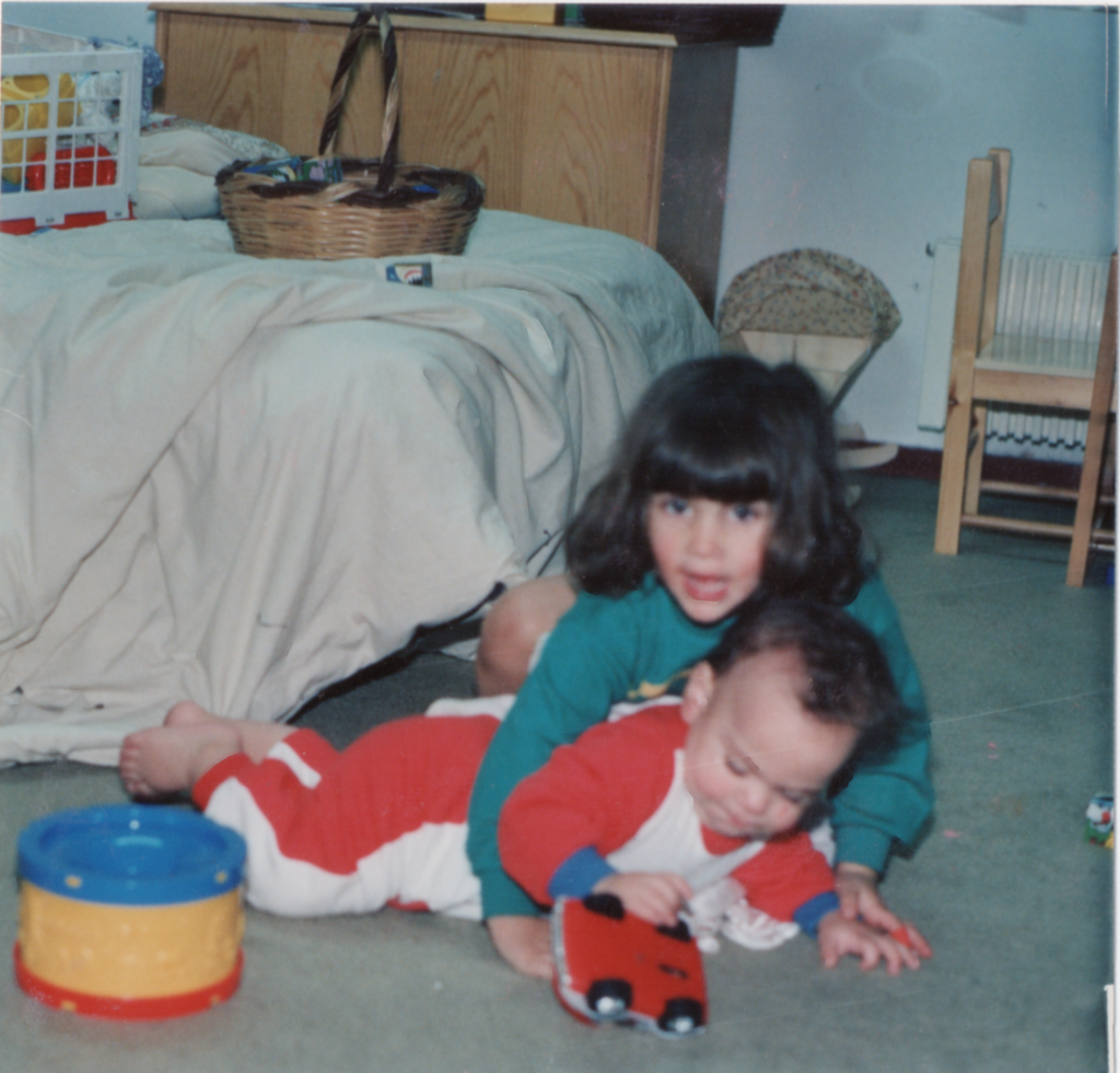 Christianna and philip crawling in the fall of 1987