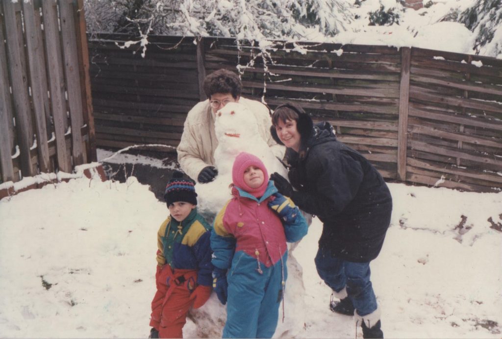Building a snowman with Lynne and Karen in Silver Spring, MD